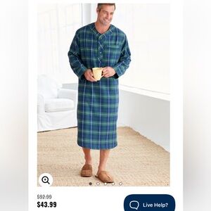 Men's Blue and Green Plaid Nightgown